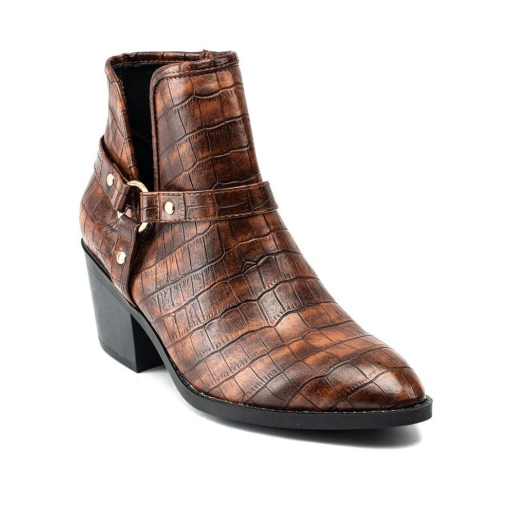 G.C. SHOES Womens Brown Crocodile Harness Strappy Dover Zip-Up Booties 10